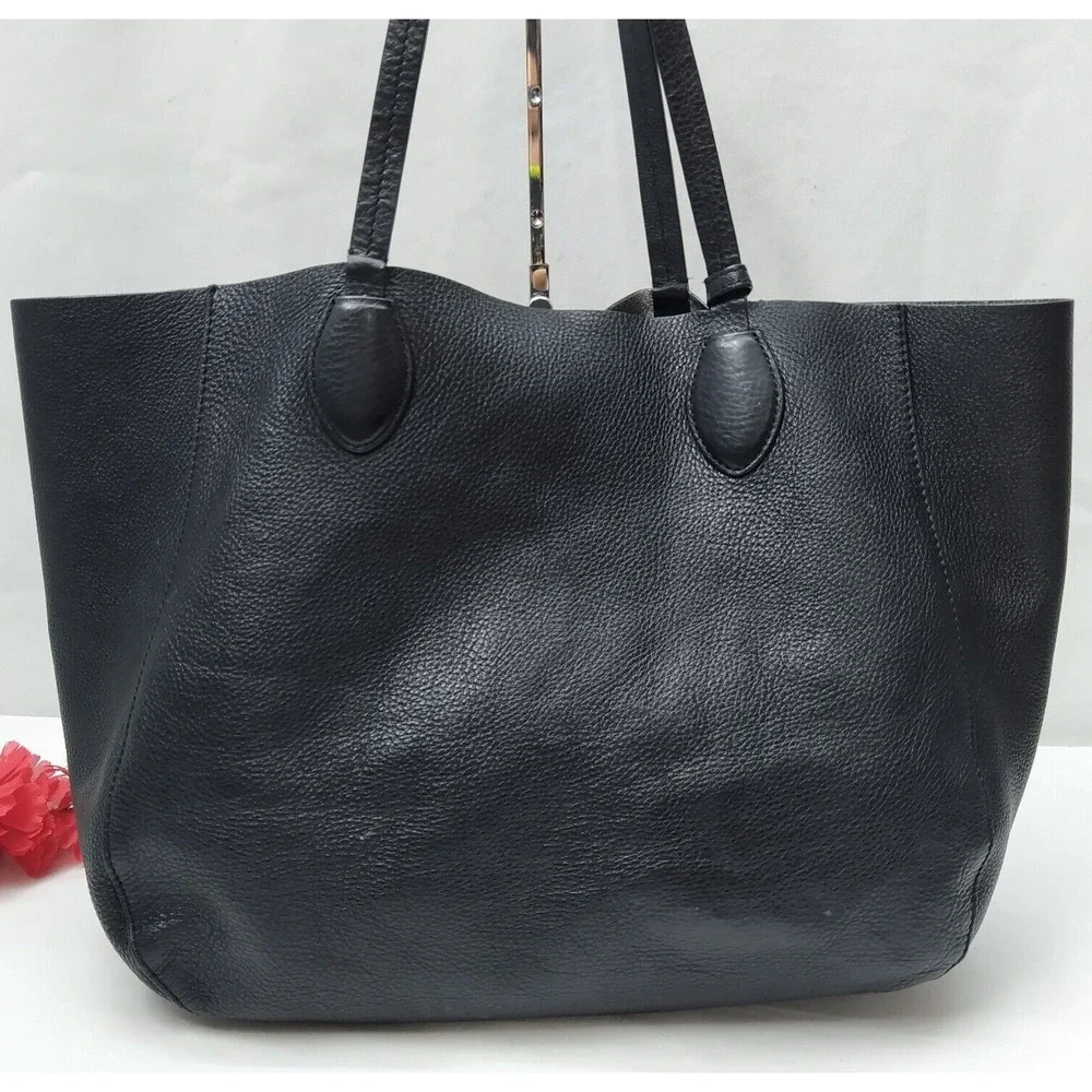 Michael Kors Mae Black Soft Leather Reversible Tote Shoulder Bag W/ Wallet